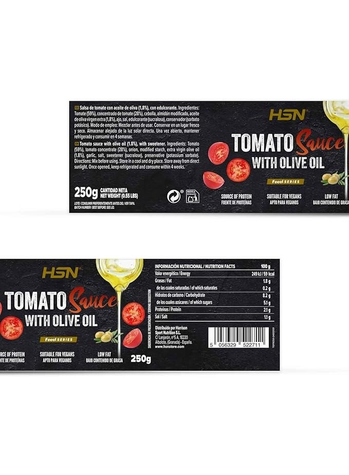 HSN Healthy Low Fat Tomato Sauce with Extra Virgin Olive Oil - 250 g | Classic Recipe with a Gourmet Touch | No Dyes, Sweeteners or Artificial Preservatives | Vegan, Keto and Gluten Free Diets - Image 2